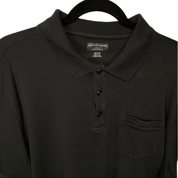 Saks Fifth Avenue Polo Short Sleeve Collared Shirt Black Men's Size XXL Slim Fit - Picture 6 of 6